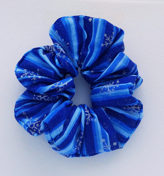 Linda McCarthy Studio Christmas Scrunchie - Blue Stripe & Stars Print