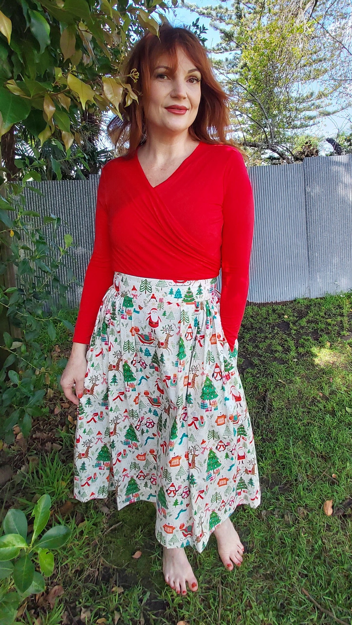 Linda McCarthy Studio Santa Print Cotton Skirt