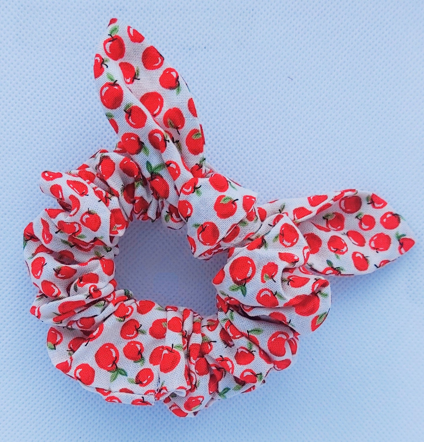 Tiny Apples with White Print Mini Scrunchie w/separate tie