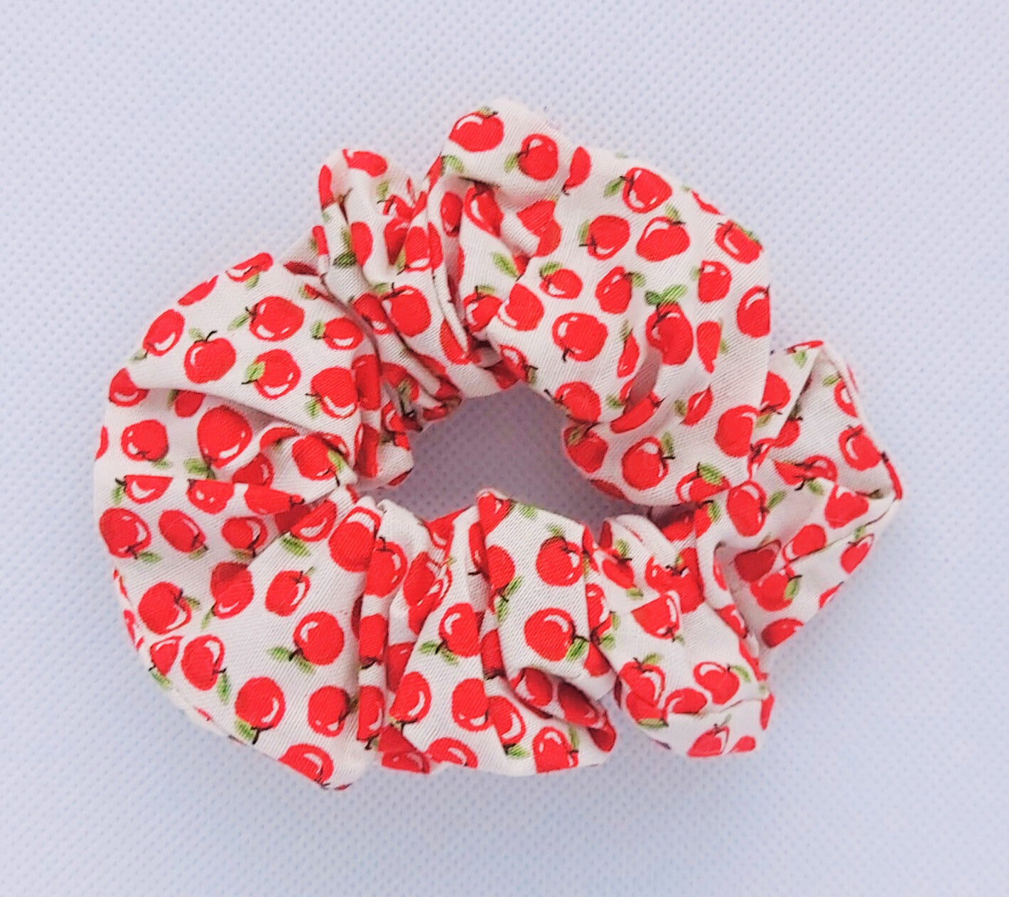 Tiny Apples with White Print Mini Scrunchie w/separate tie