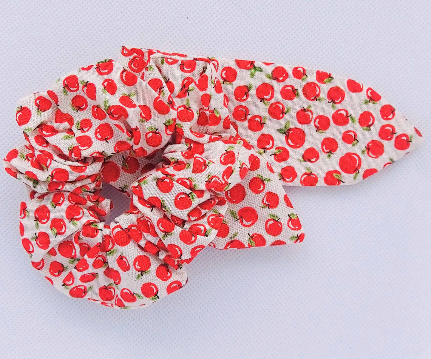 Tiny Apples with White Print Mini Scrunchie w/separate tie