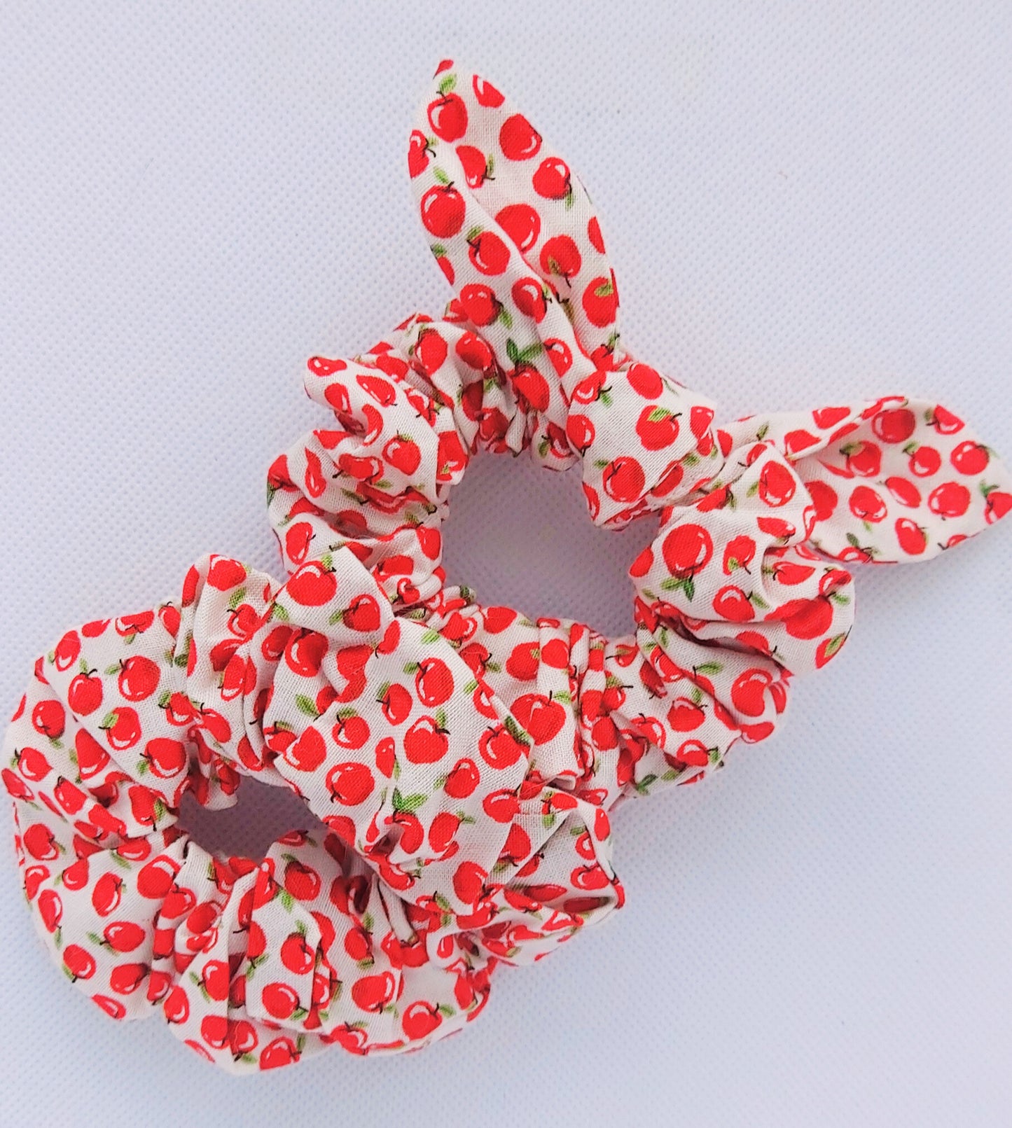 Tiny Apples with White Print Mini Scrunchie w/separate tie