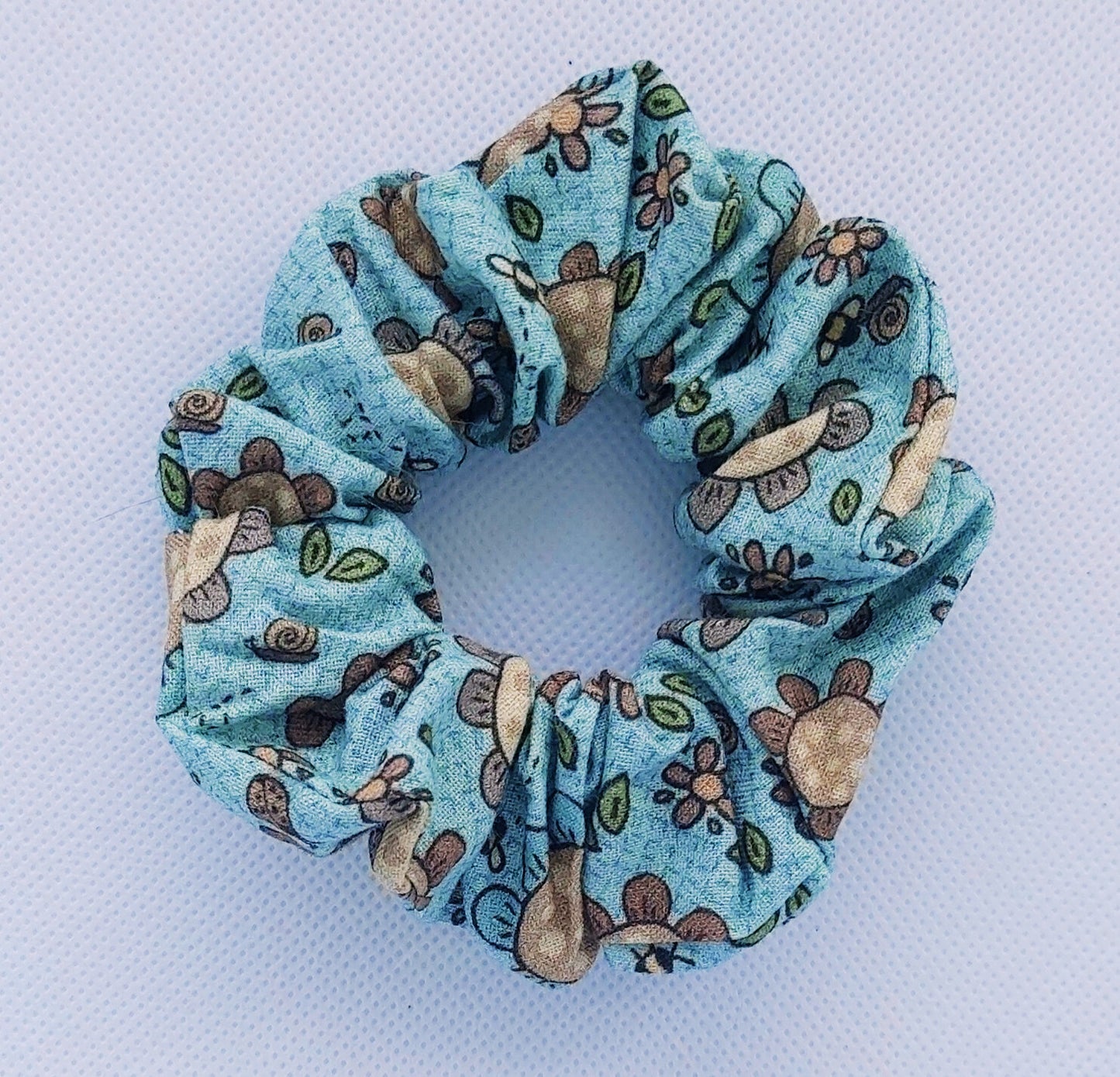 Bees and Flowers with Blue Print Mini Scrunchie w/separate tie