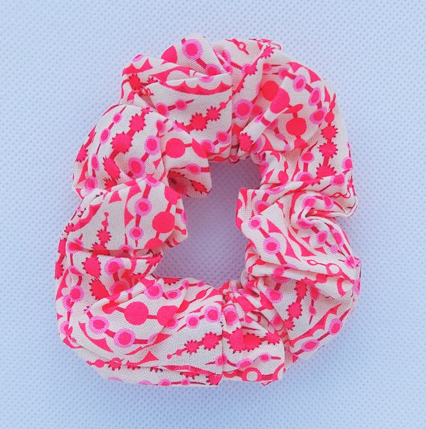 Pink Circles on a String with Cream Print Mini Scrunchie w/separate tie