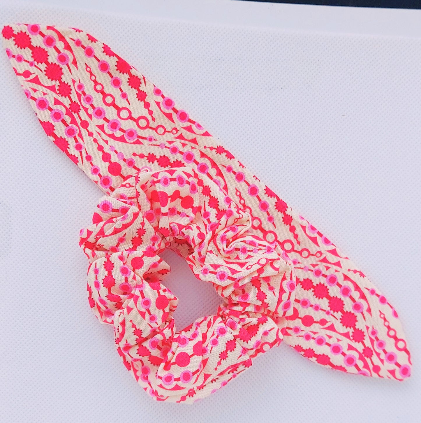Pink Circles on a String with Cream Print Mini Scrunchie w/separate tie