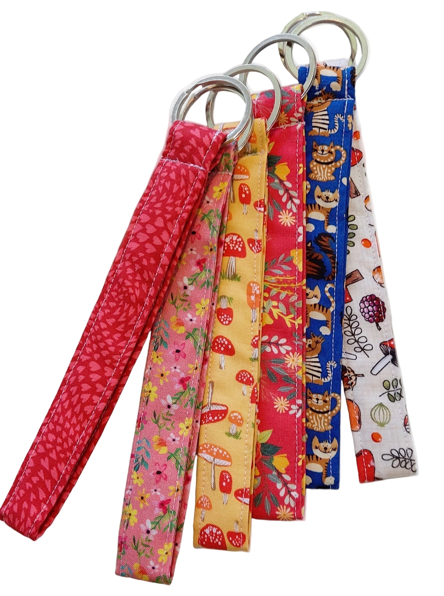 Wristlet Key Fob - Yellow & White Floral on Deep Peach
