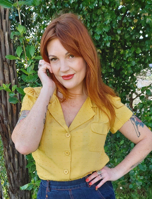 Retrospec'd Evita Mustard Textured Blouse