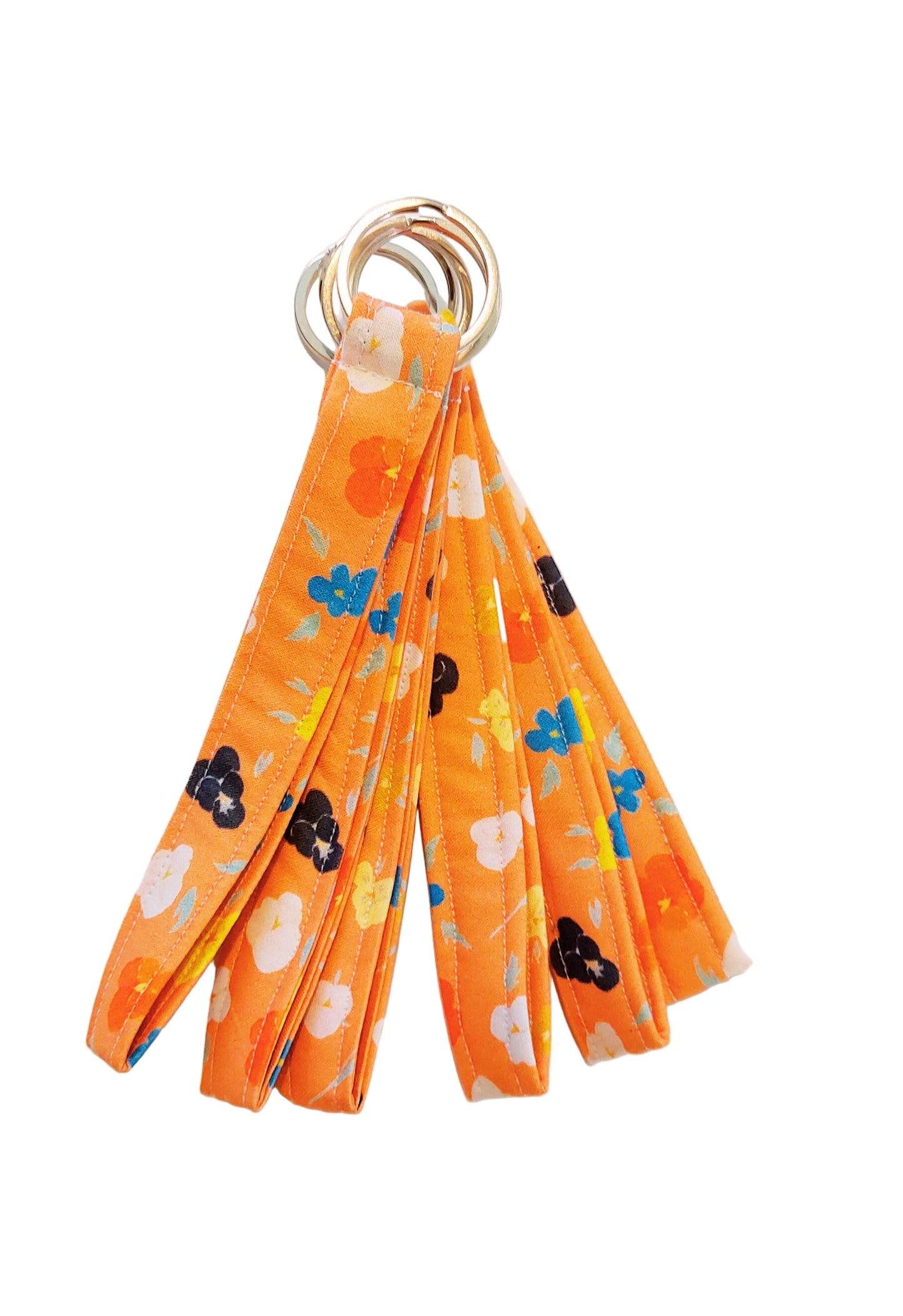 Wristlet Key Fob - Popcorn Floral on Orange