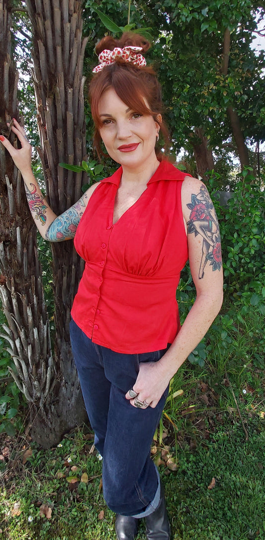 Retrospec'd Sleeveless Red Blouse