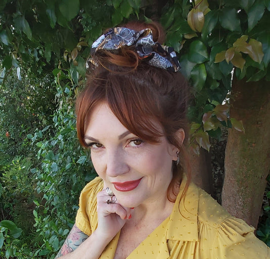 Linda McCarthy Studio Halloween Scrunchie - Skulls & Cats Print