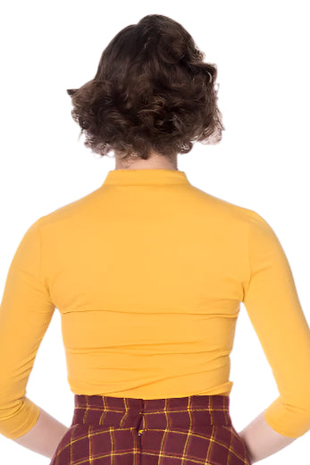 Banned Apparel Peek-a-Boo Mandarin Collar Top - Mustard