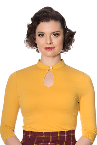 Banned Apparel Peek-a-Boo Mandarin Collar Top - Mustard