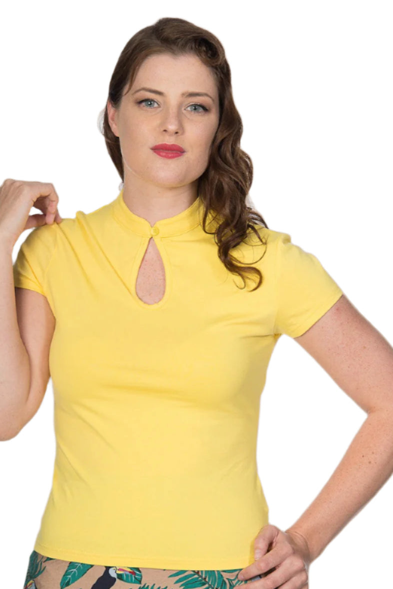 Banned Apparel Peek a Boo Mandarin Collar Top - Yellow