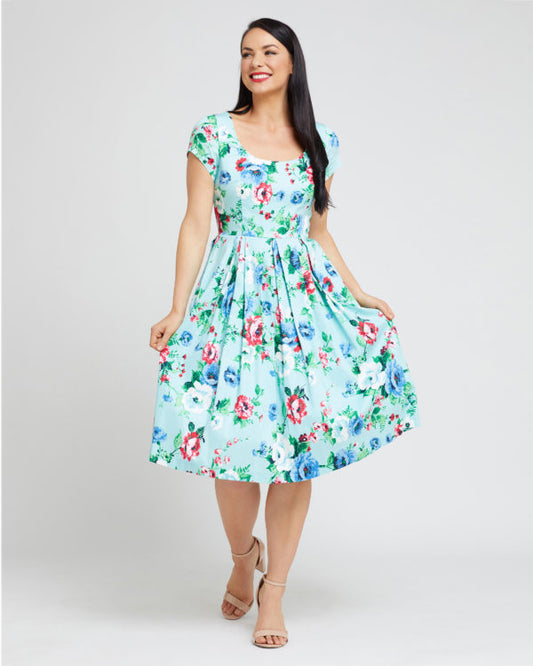 Retrospec'd Garden Floral Dress - Blue
