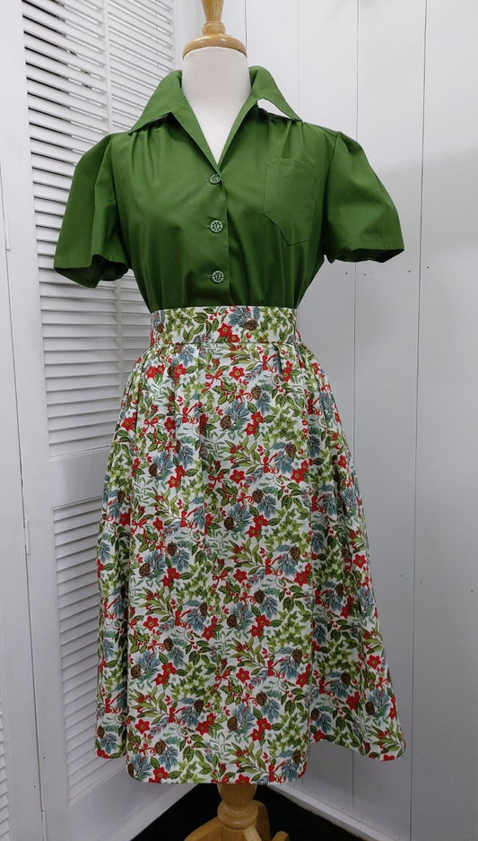Linda McCarthy Studio Pinecone Floral Christmas Skirt