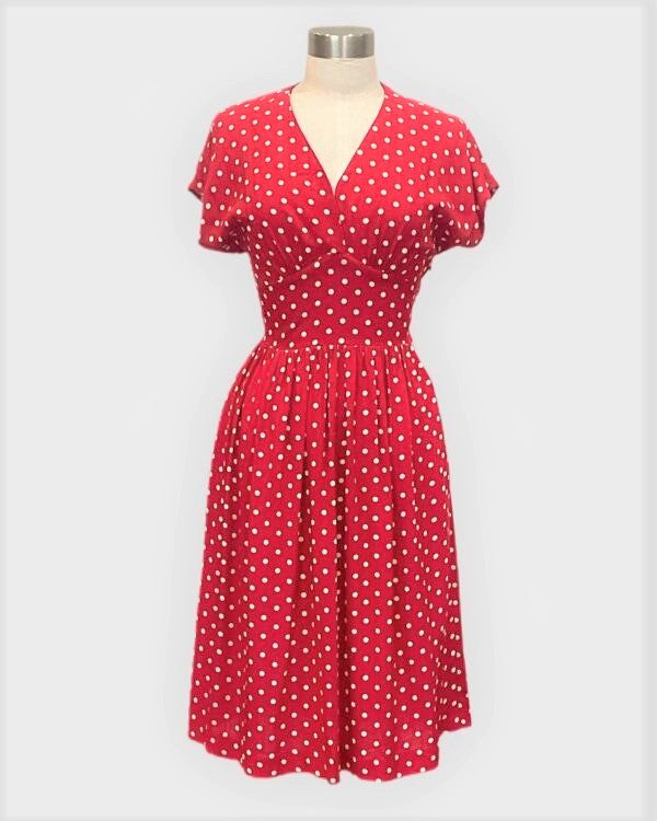 1940's Style Dress in Red with White Dots Retrospect'd