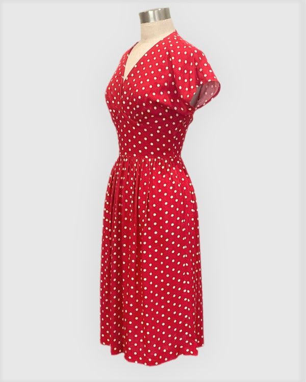 1940's Style Dress in Red with White Dots Retrospect'd