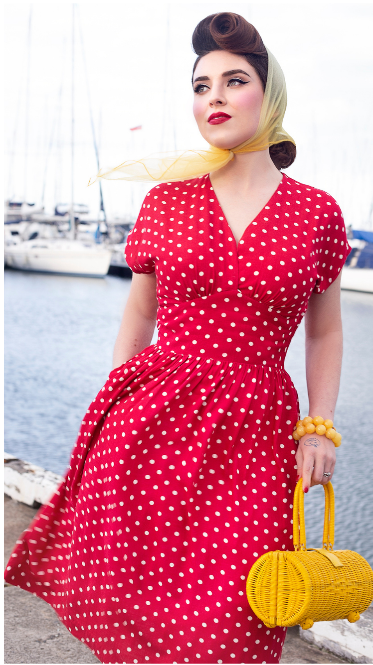 Red dress with white dots on sale