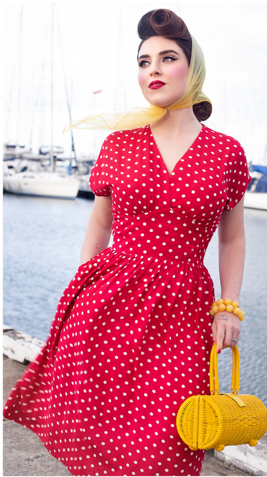 Retrospect'd 1940's Style Dress - Red with White Dots