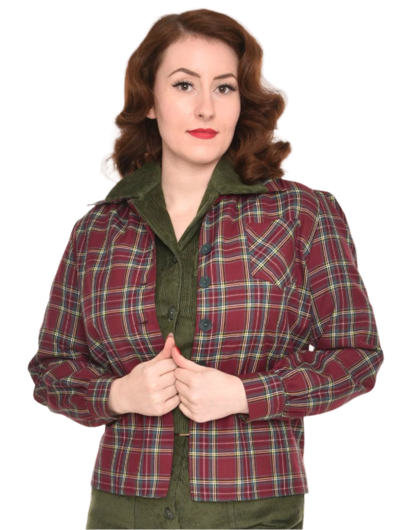 Freddie's of Pinewood 1940's Style Burgundy Plaid Shirt