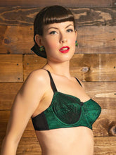 Load image into Gallery viewer, Green with Black French Lace Bra What Katie Did
