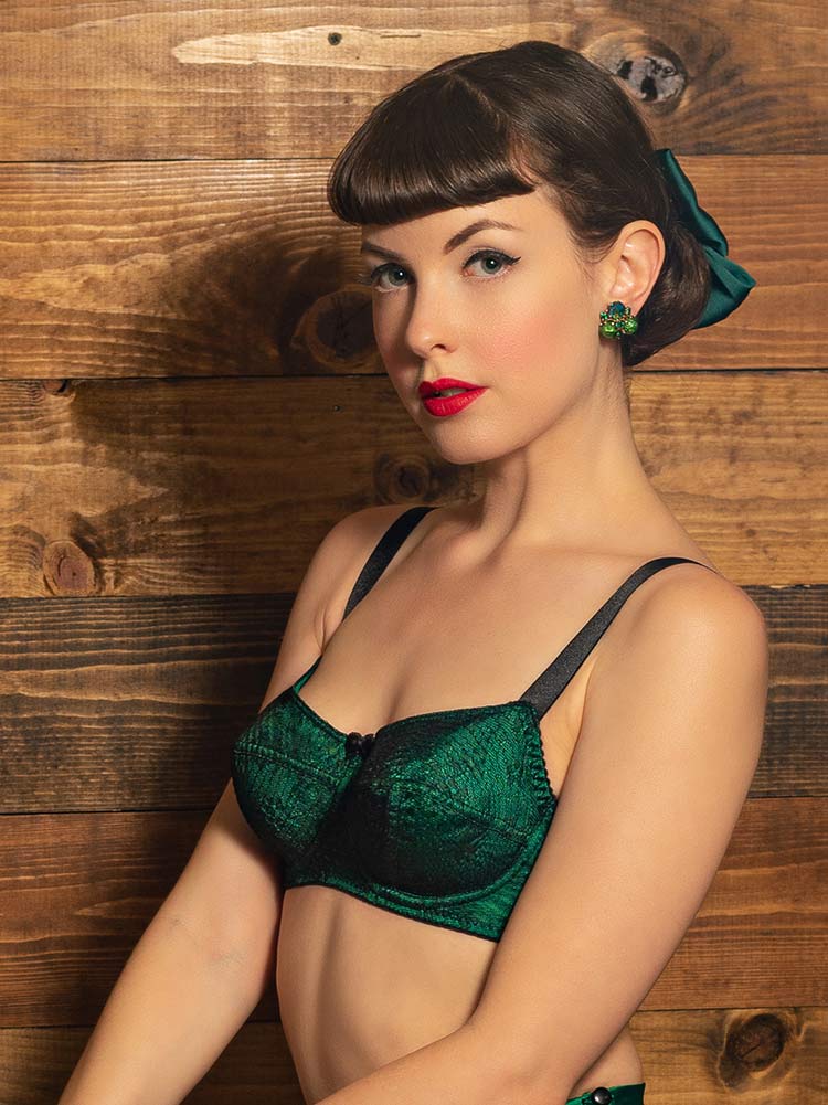 Green with Black French Lace Bra What Katie Did