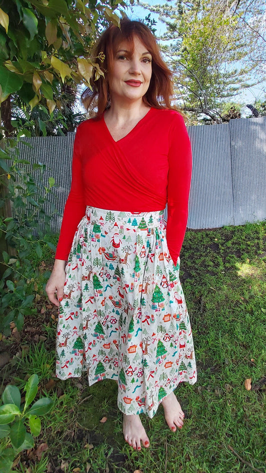 Santa Christmas Print Cotton Skirt