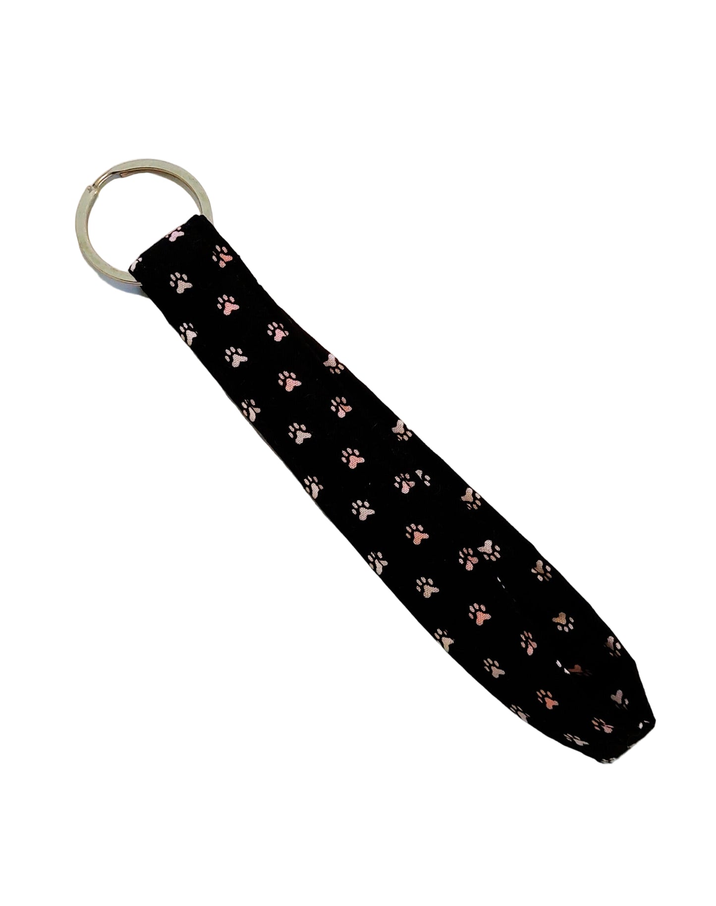 Wristlet Key Fob - Pink Kitty Paws Black Background