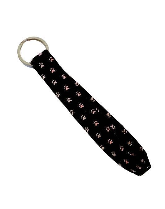 Wristlet Key Fob - Pink Kitty Paws Black Background