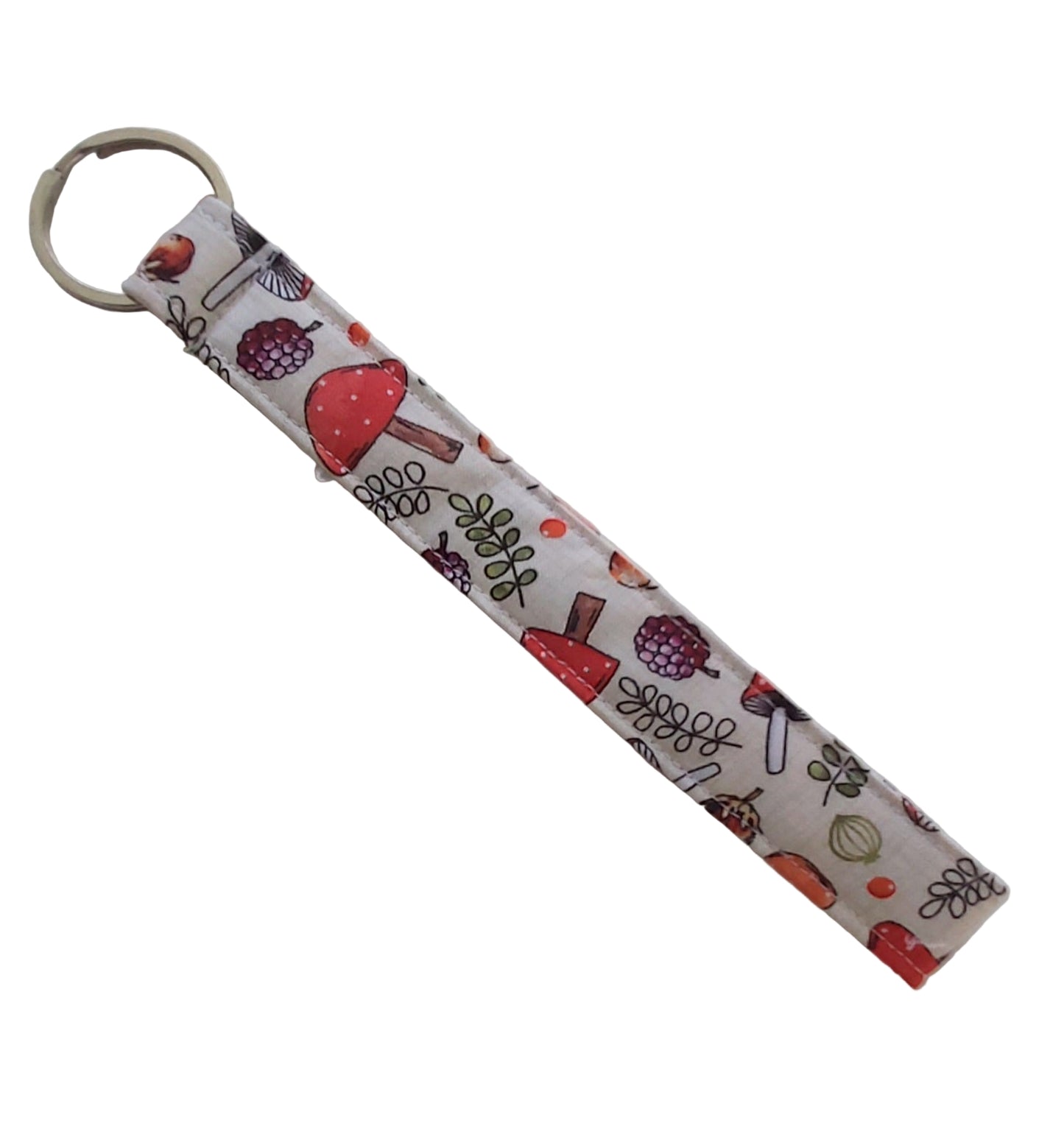 Wristlet Key Fob - Mushrooms & Raspberries on White