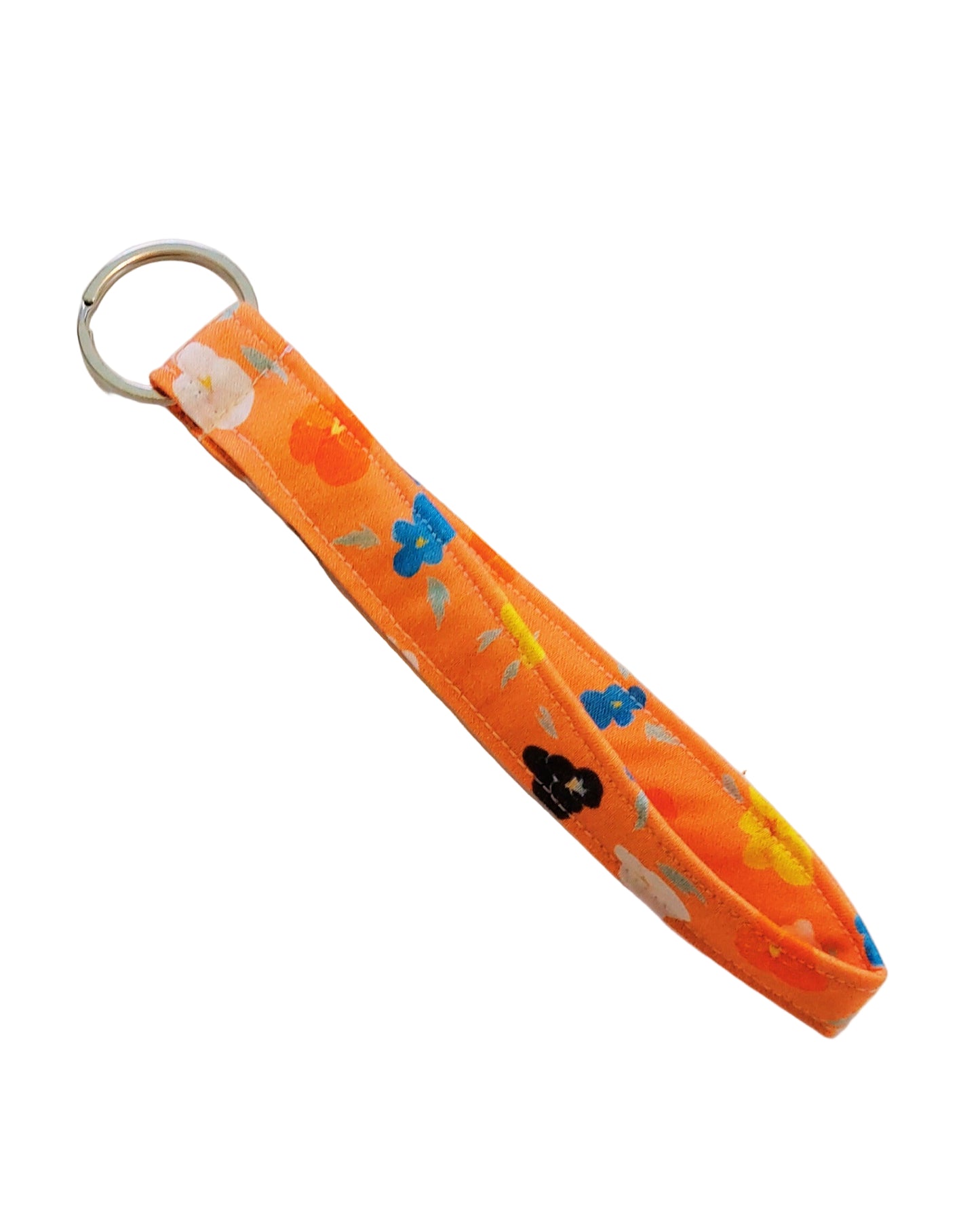 Wristlet Key Fob - Popcorn Floral on Orange