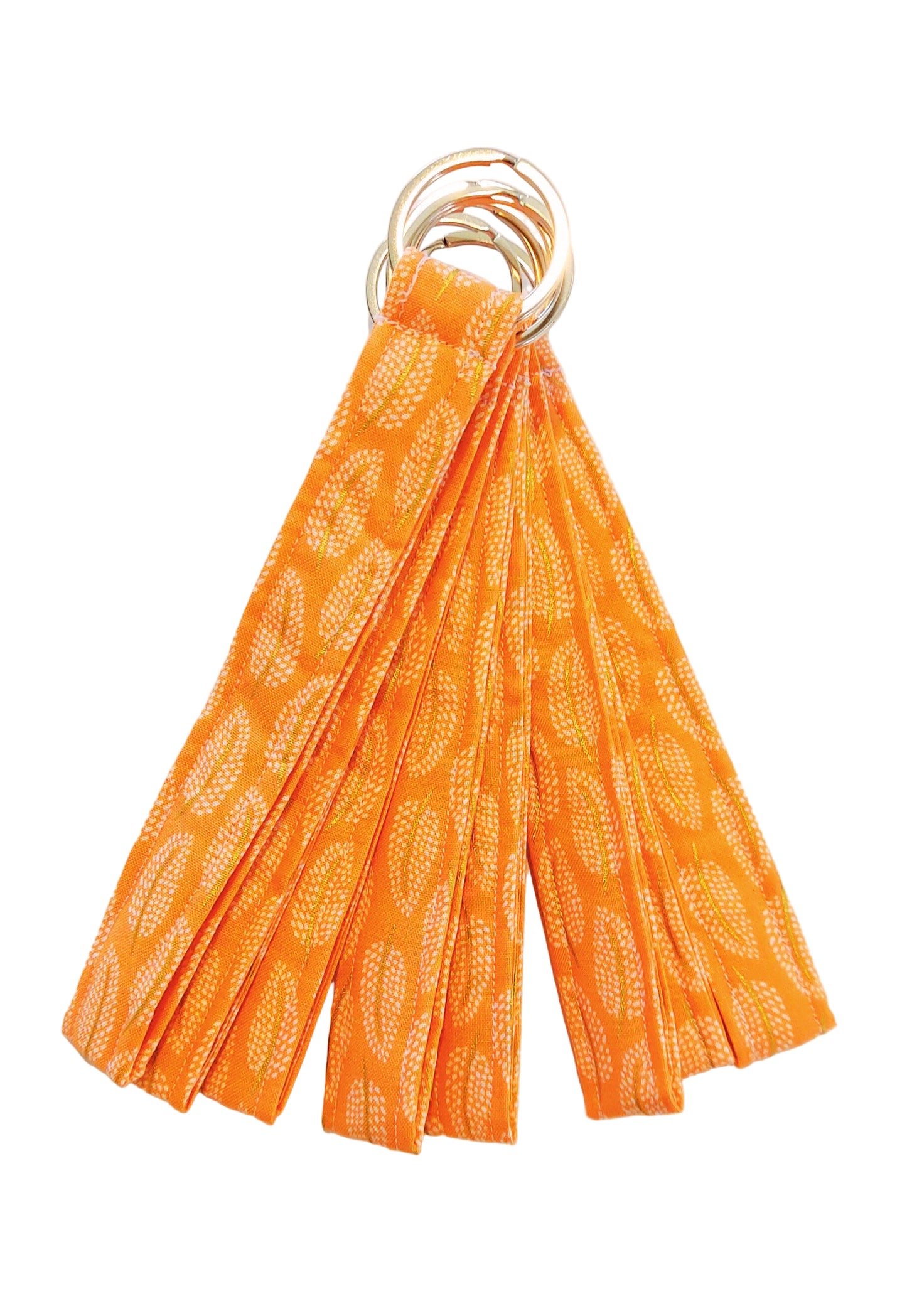 Wristlet Key Fob - White Leaf & Gold Stem on Orange