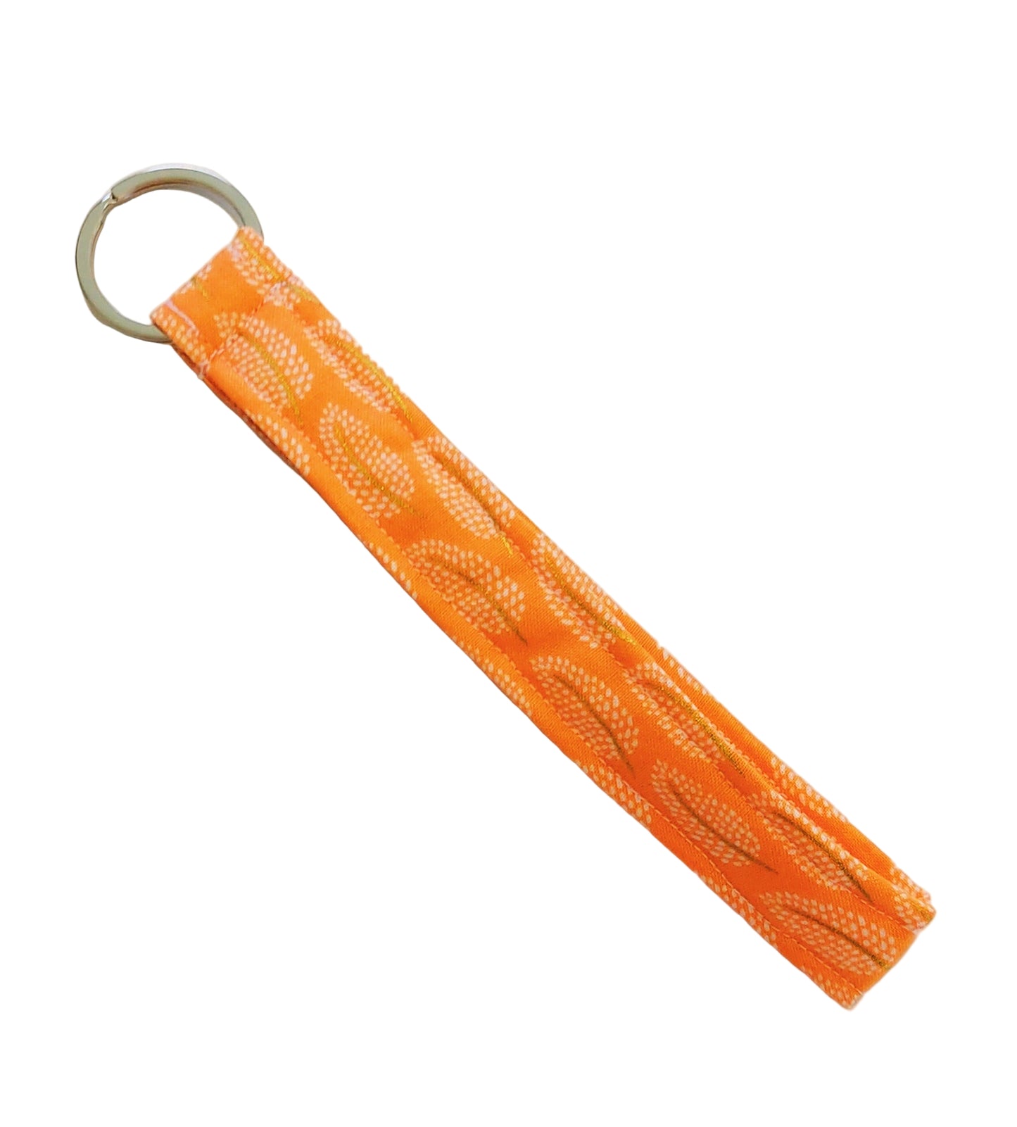 Wristlet Key Fob - White Leaf & Gold Stem on Orange