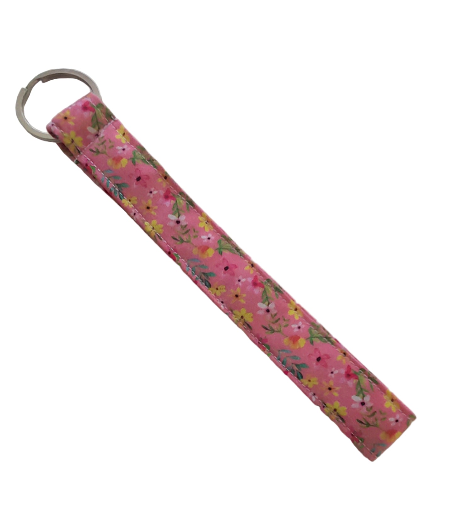 Wristlet Key Fob - Yellow, White & Pink Floral on Pink