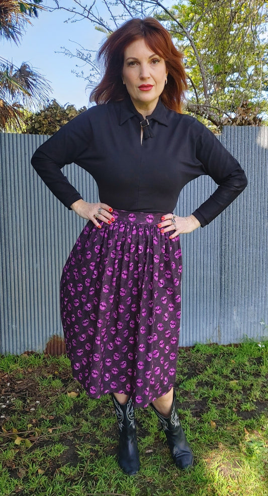 Purple Bat Wing Halloween Cotton Skirt