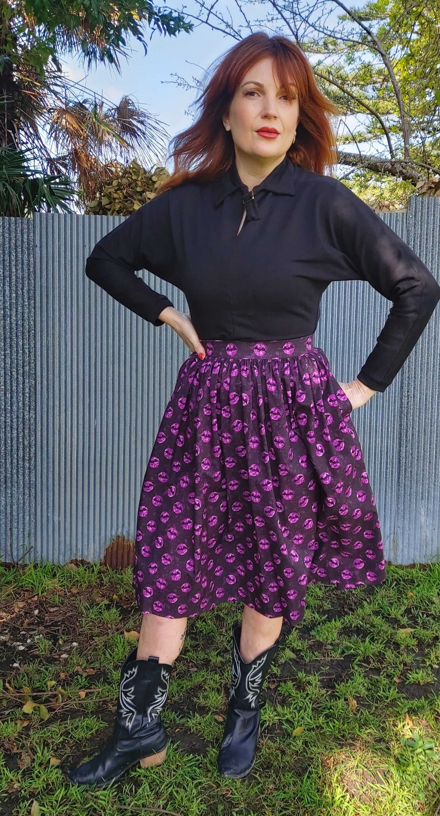 Purple Bat Wing Halloween Cotton Skirt