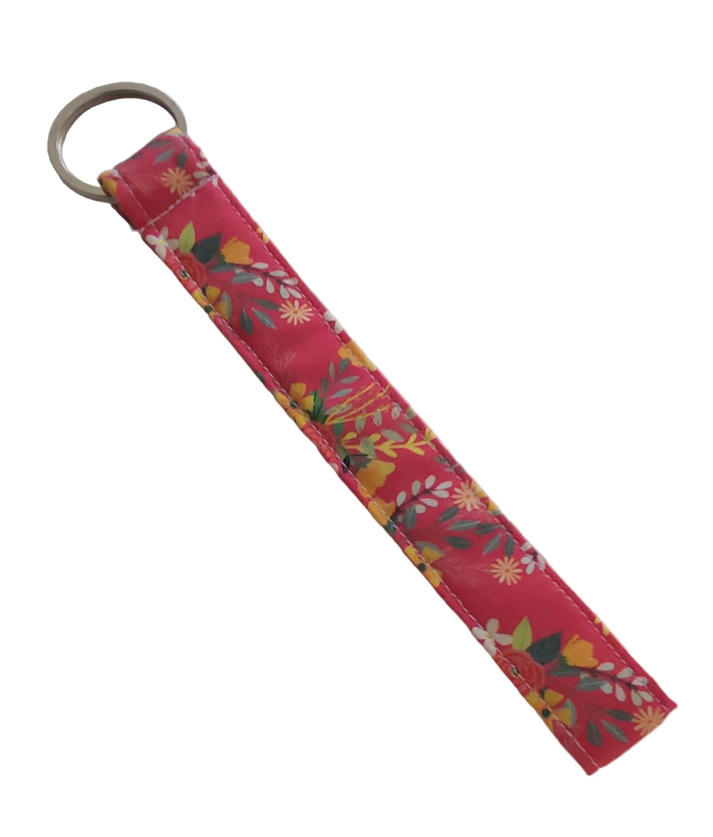 Wristlet Key Fob - Yellow & White Floral on Pink