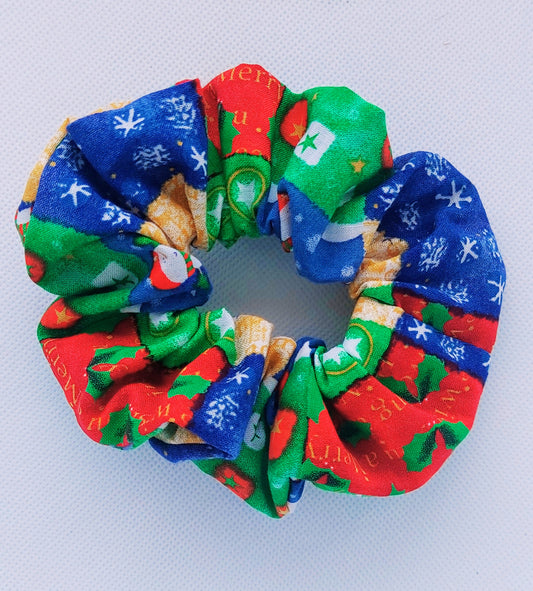 Christmas Scrunchie in Holly, Stars, Snowman Print