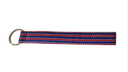 Wristlet Key Fob - Blue with Red Novelty Stripe