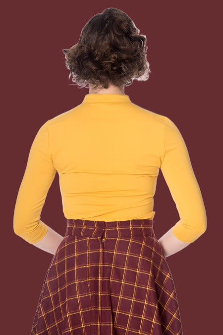 Banned Apparel Peek a Boo Mandarin Collar Top Mustard