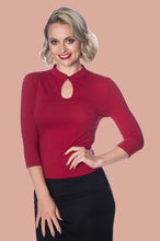 Load image into Gallery viewer, Banned Apparel Peek a Boo Mandarin Collar Top Deep Red
