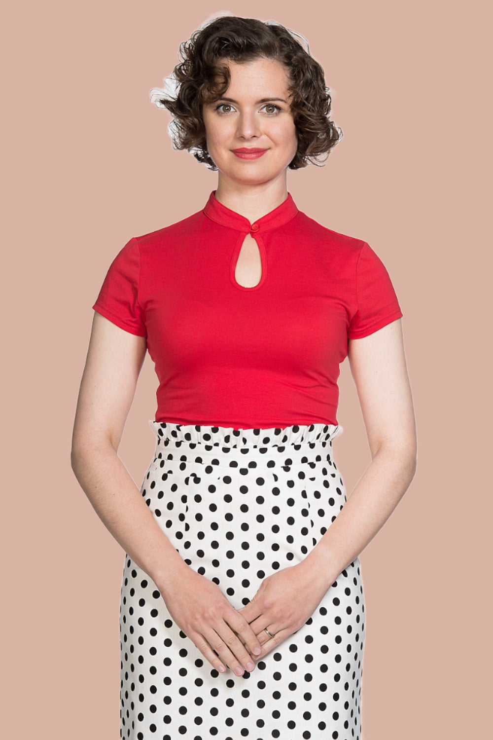 Banned Apparel Peek a Boo Mandarin Collar Top Red