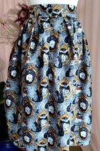 Load image into Gallery viewer, Halloween Skirt Skulls and Black Cats Print
