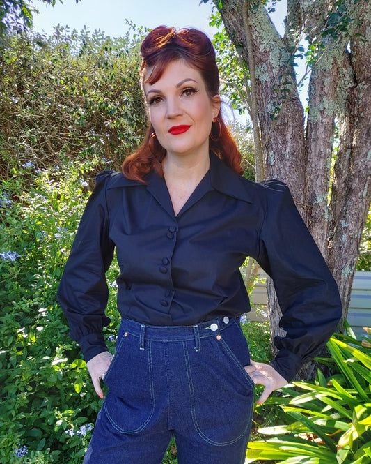 Freddie's of Pinewood 1940's Style Blouse - Black