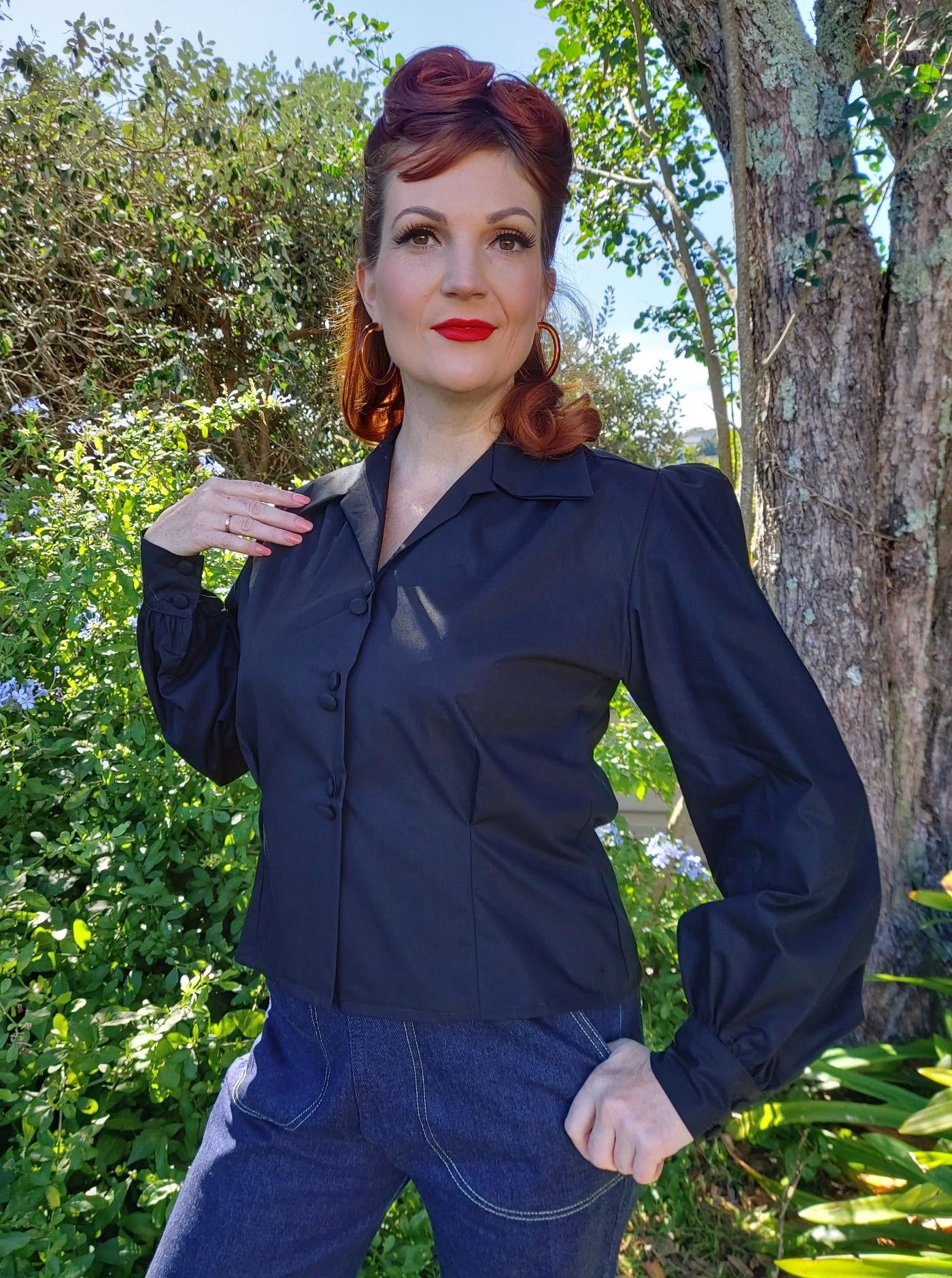 Freddie's of Pinewood 1940's Style Blouse - Black