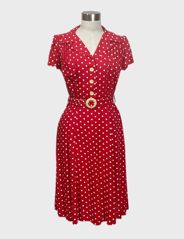1940's Style Scarlet Dress with White Dots Retrospec'd