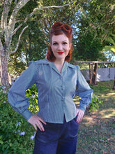 Load image into Gallery viewer, Freddie&#39;s of Pinewood 1940&#39;s Style Blouse - Green Stripe

