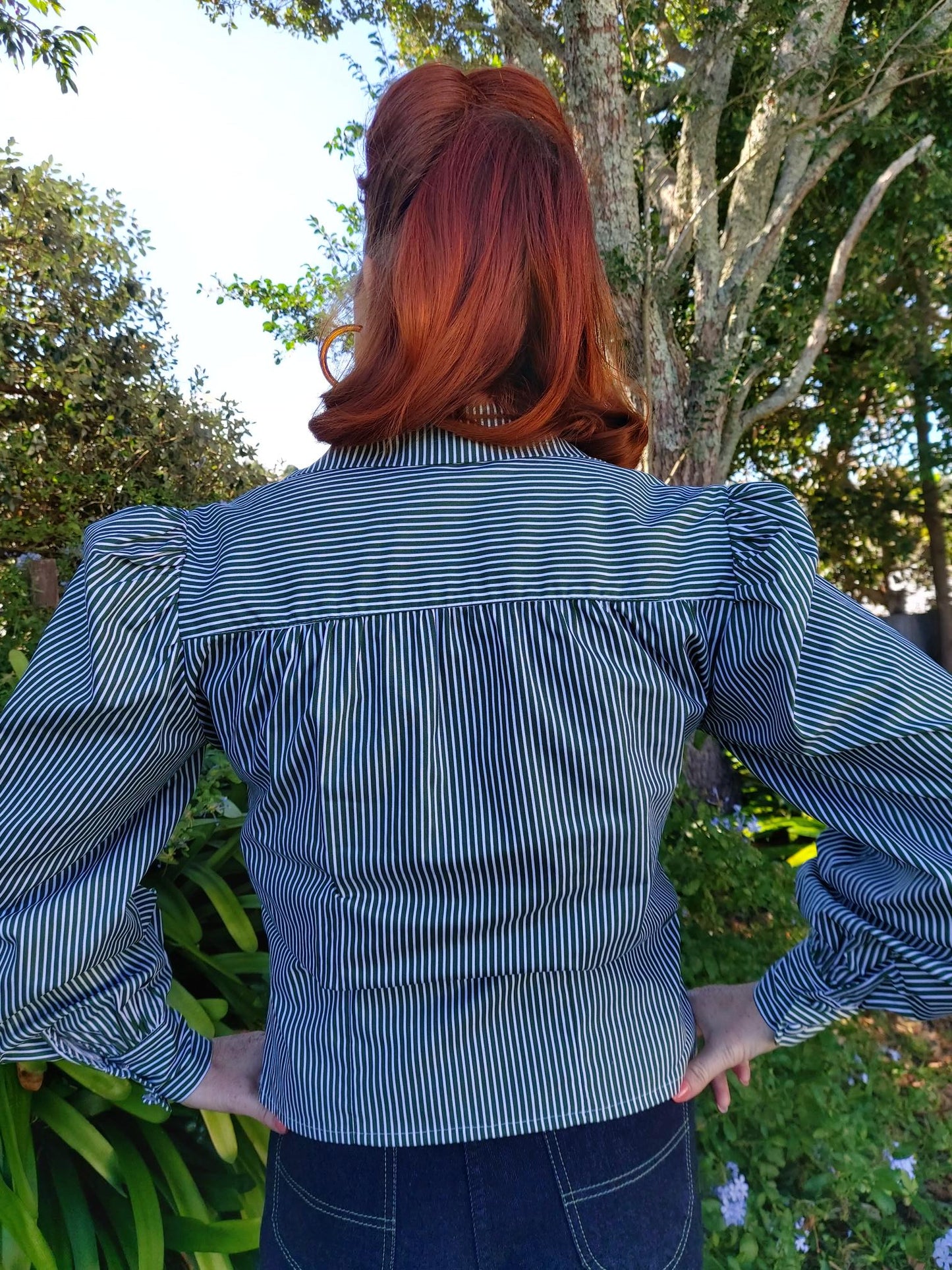 Freddie's of Pinewood 1940's Style Blouse - Green Stripe