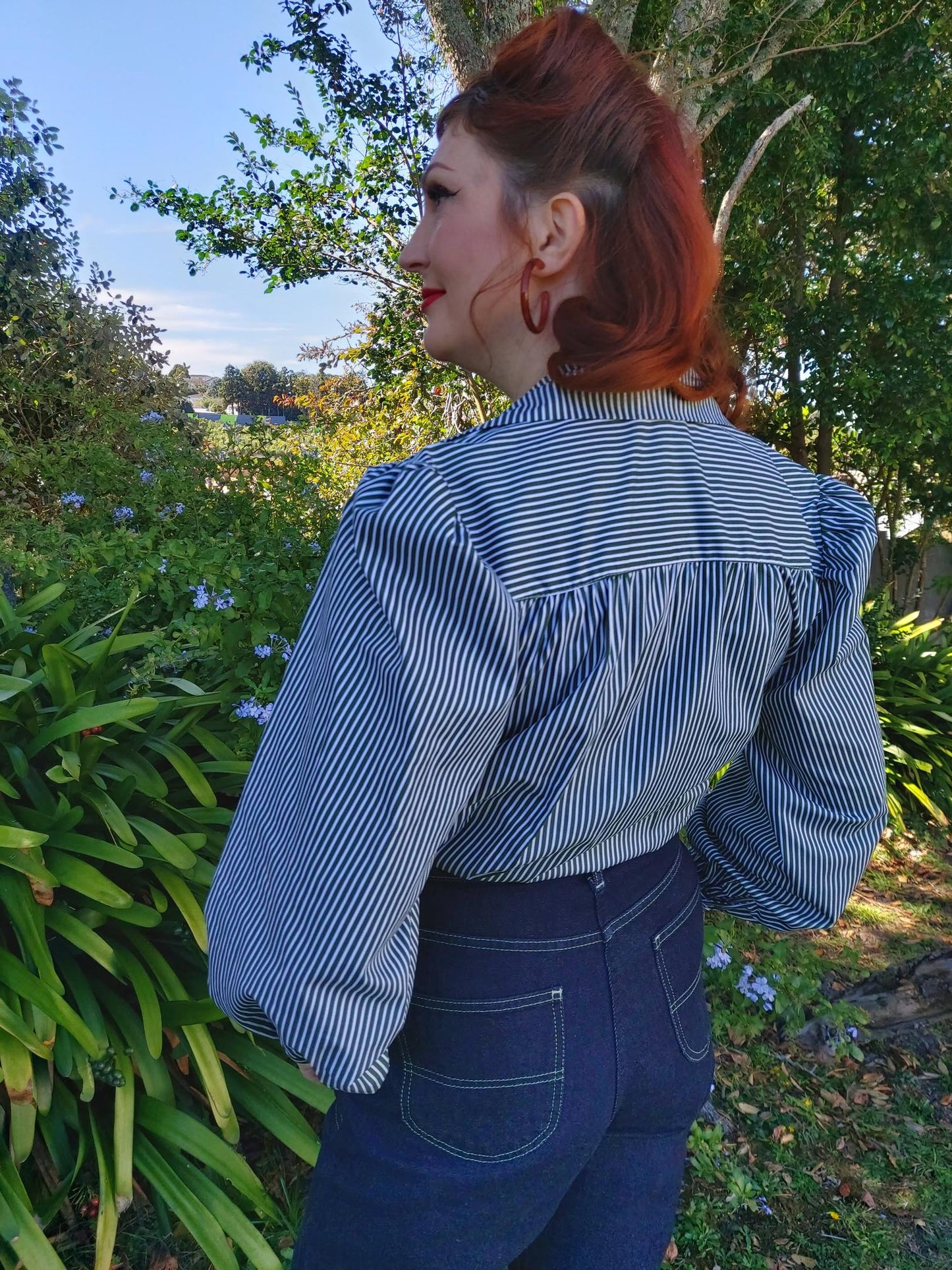 Freddie's of Pinewood 1940's Style Blouse - Green Stripe