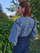 Load image into Gallery viewer, Freddie&#39;s of Pinewood 1940&#39;s Style Blouse - Green Stripe
